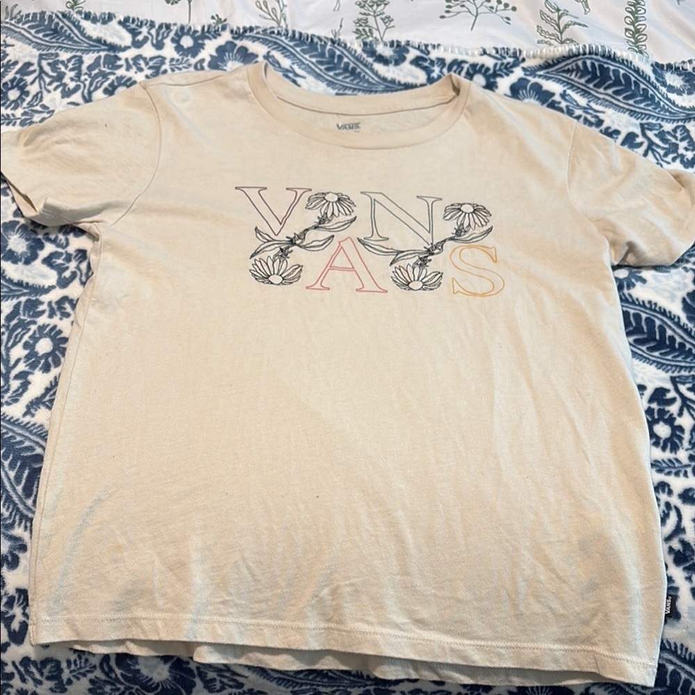 Vans Cream Tee with Floral Lettering